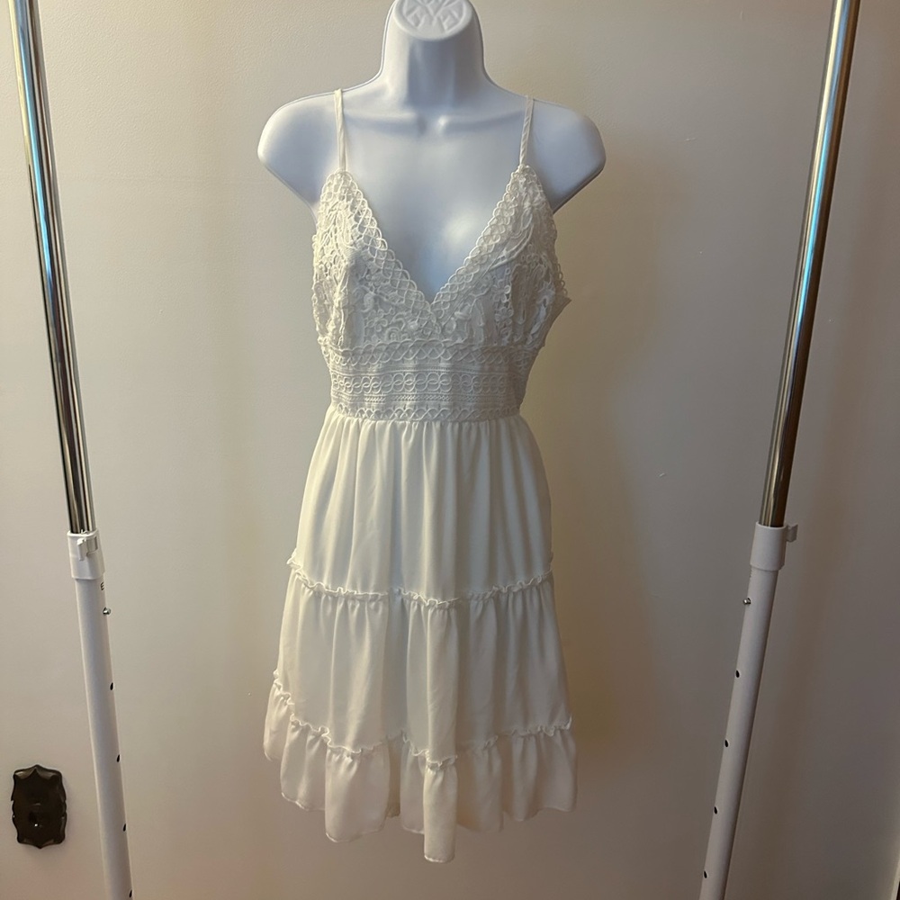 White Lace Spaghetti Strap Dress